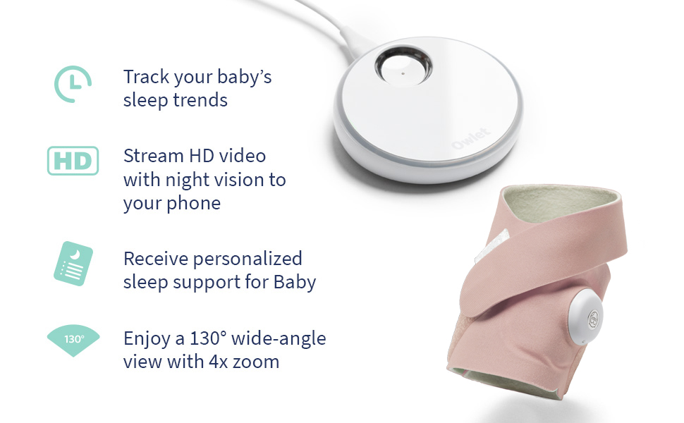 The Owlet Dream Duo in Dusty Rose offers data tracking, streaming HD video, and notifications