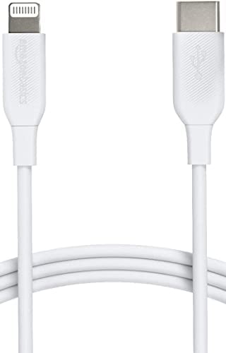 Dây cáp USB-C to Lightning Amazon Basics, Bộ sạc được chứng nhận MFi cho iPhone 14 13 12 11 X Xs Pro, Pro Max, Plus, iPad, màu trắng, 6-Ft.